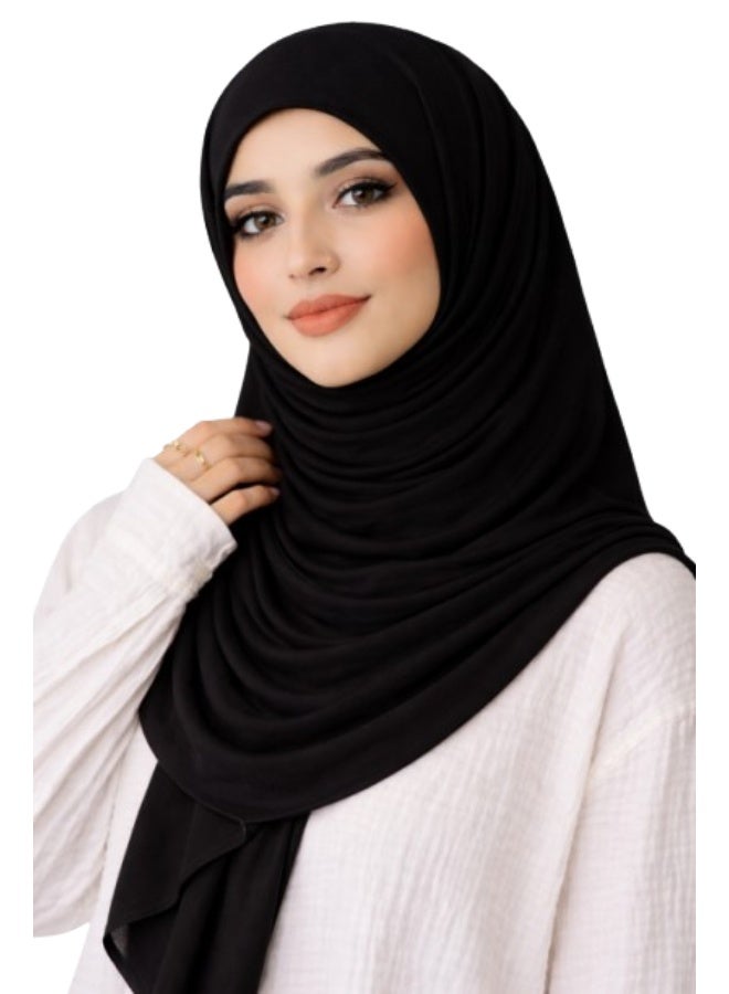 طرحة قطن ليكرا  باللون الاسود راحة يومية ولمسة أنوثة راقية المقاس: 2 متر × 60 سم - Image 1